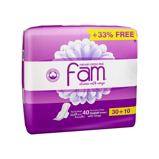 Fam Maxi Super Classic Sanitary Pad with Wings, 40 Pads