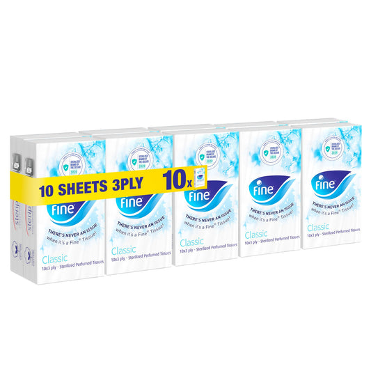 Fine Classic 3Ply Pocket Tissues, 10x10 Sheets