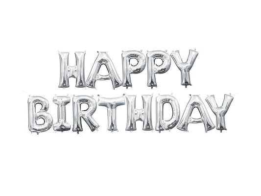 Happy Birthday Foil Balloon Silver Regular Air