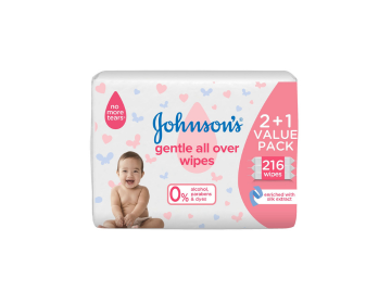 Johnson's Gentle All Over Baby Wipes, 3x72 Wipes