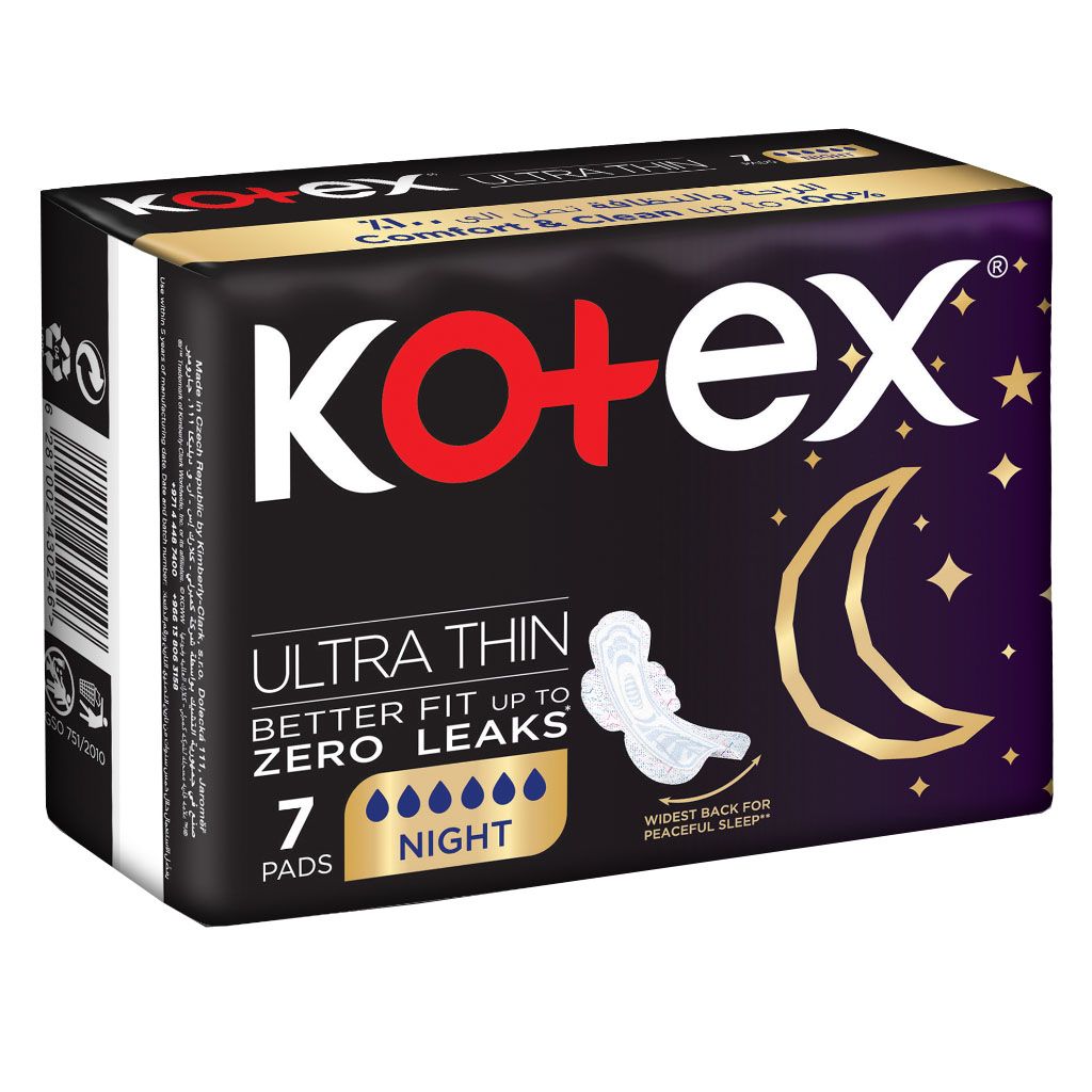Kotex Ultra Thin Night Time Feminine Pads, 7 Pads