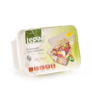 Lepac Microwaveable Food Container with Lids 1000cc, 5 Pieces