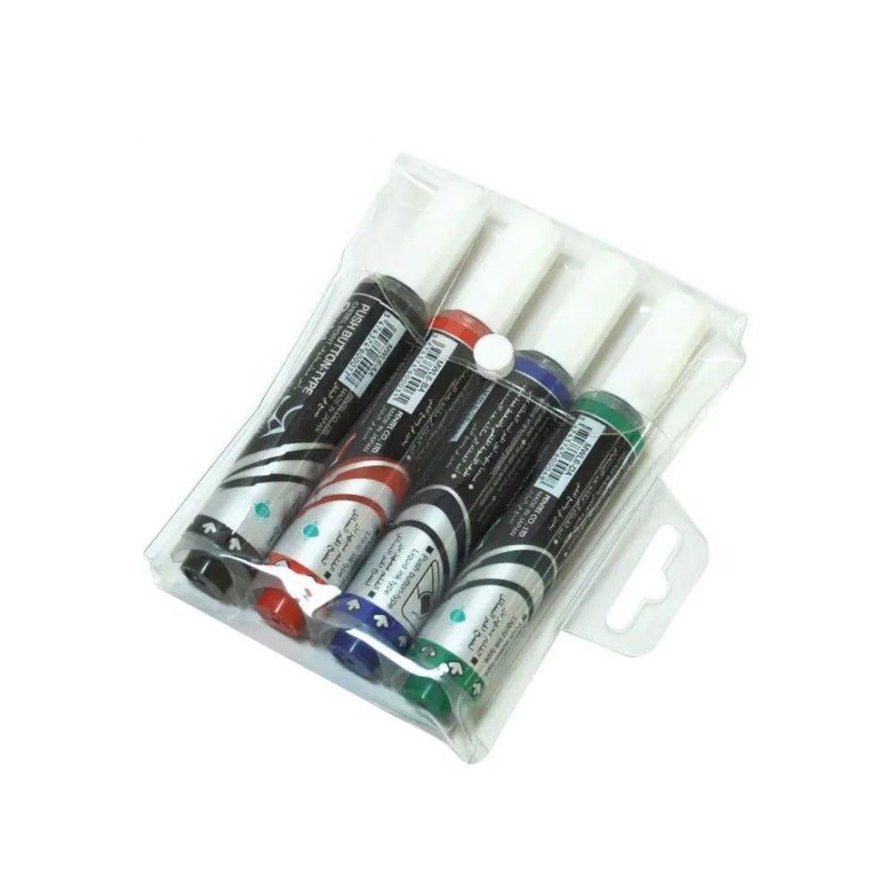 قلم تحديد للسبورة البيضاء بزر ضغط، حبر سائل، 4 قطع