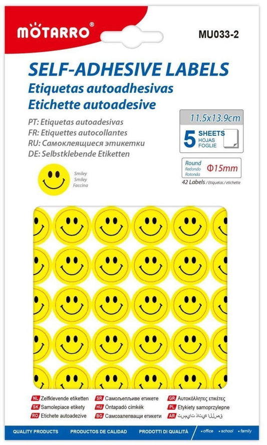 Motarro Self-Adhesive Smile Faces Labels - Yellow, 5 Pieces