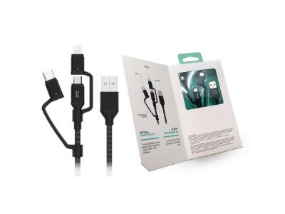Mycandy 3 In 1 Micro Type C Mfi Lightning Charger & Sync Android iPhone Cable 1.5M Black