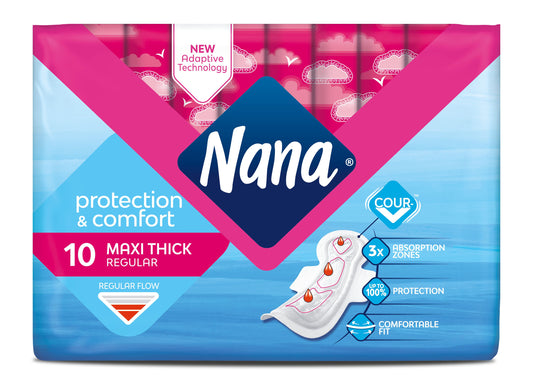 Nana Maxi Thick Sanitary Pads with Wings, 10 Pads