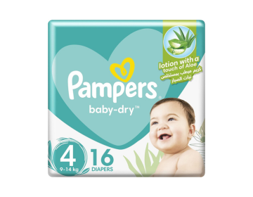 Pampers Baby-Dry Diapers, Size 4, 9-14 kg, 16 Diapers