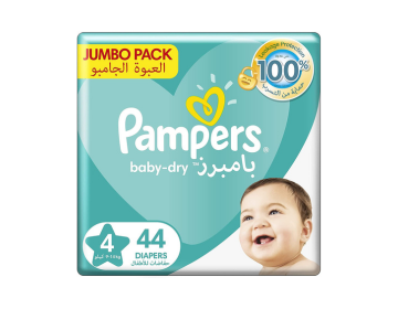 Pampers Baby-Dry Diapers with Aloe Vera Lotion,Size 4, 9-14 kg, Jumbo Pack,44 Diapers