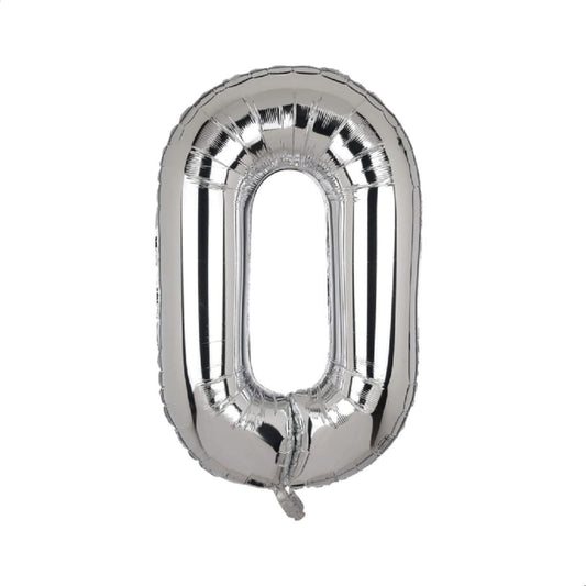 Party Decoration Silver Foil Balloon - Number 0, 1 Pcs