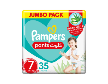 Pampers Baby-Dry Pants Diapers with Aloe Vera Lotion, Size 7, 17+kg, Mega Pack, 35 Diapers