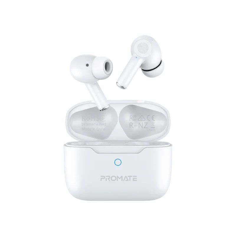 Promate High-definition Anc Tws Earphone with Intellitouch - White