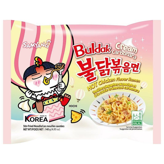 Samyang Buldak Cream Carbonara Hot Chicken Flavor Ramen Stir Fried Noodles Pack, 140g