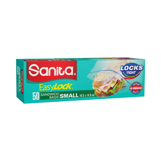 Sanita Easy Lock Biodegradable Food Storage Bags, Small, 16.50x14.90cm, 50 Bags
