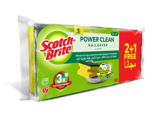 Scotch Brite Power Clean Nailsaver Scrub Sponge Pack, 3 Pieces