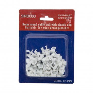 Sirocco Plastic Cable Clip, 8mm, 100pcs