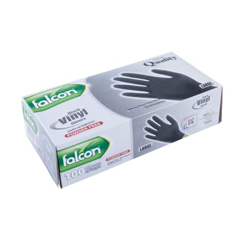 Falcon Vinyl Black Gloves Medium, 100 Pieces