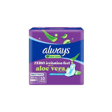 Always Cool & Dry, Maxi Thick, Large Sanitary Pads with Wings, 10 Pieces