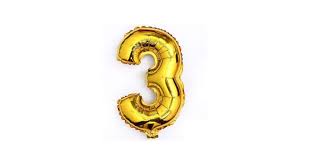Gold Helium Number Balloon No. 3, 1 Piece