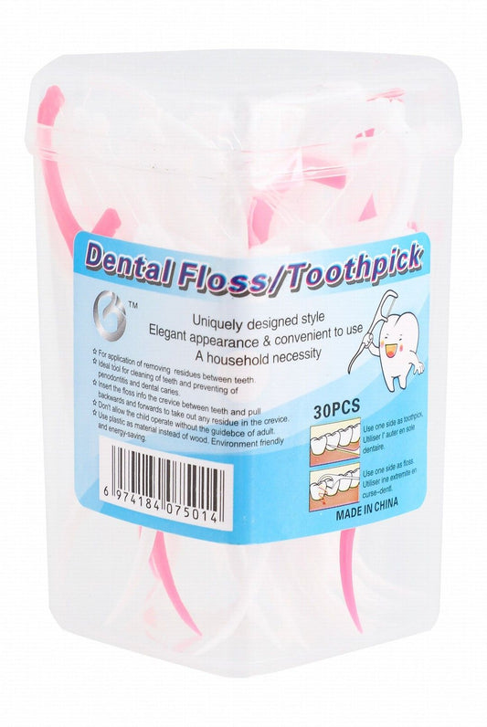 Pink & White Dental Floss & Toothpicks, 30 Pieces