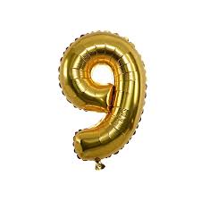 Gold Helium Number Balloon No. 9, 1 Piece