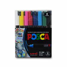 Uni Posca Acrylic Paint Fine Marker Set of 8 Colors, PC-5M