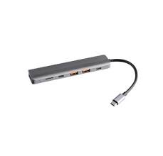 Powerology 4-in-1 USB-C Hub with HDMI & 2 USB 3.0 + Type-C, 60W, PD-Gray Color