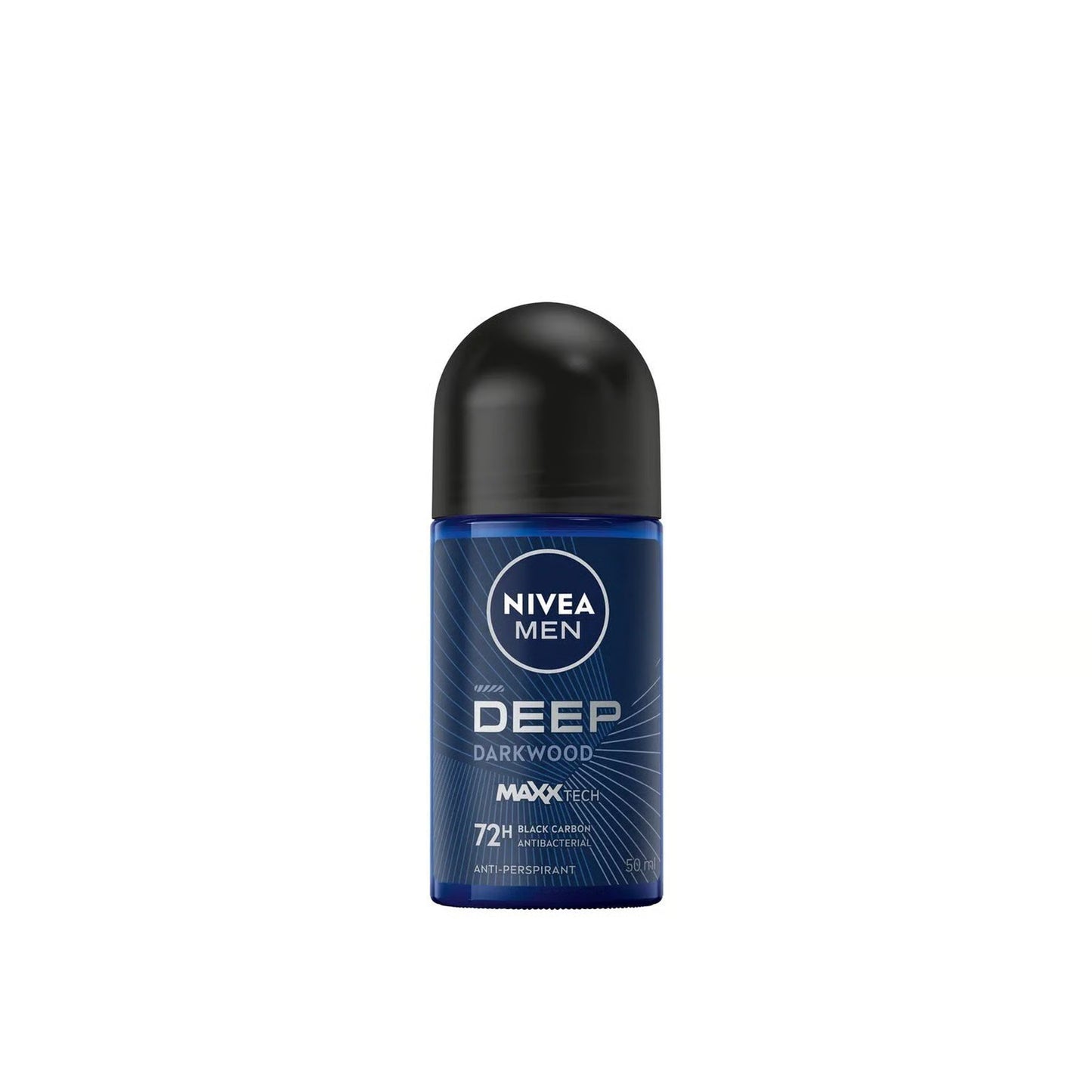 Nivea Deep Black Carbon Antibacterial Dark Wood Scent Antiperspirant Deodorant Roll-On for Men, 50ml