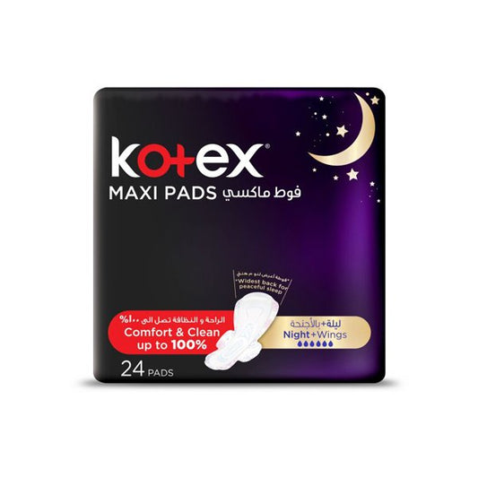 Kotex Maxi Night Time Sanitary Napkins with Wings, 24 Pieces